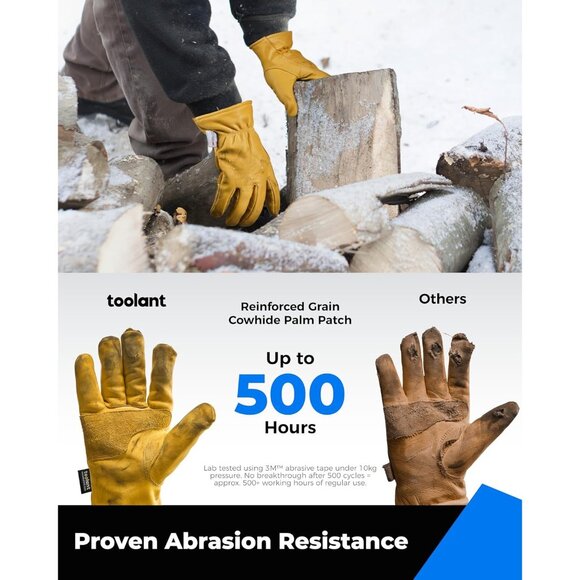 Men's 100% Grain Cowhide with Warm Thinsulate Lining Leather Winter Work Gloves - Picture 3 of 8